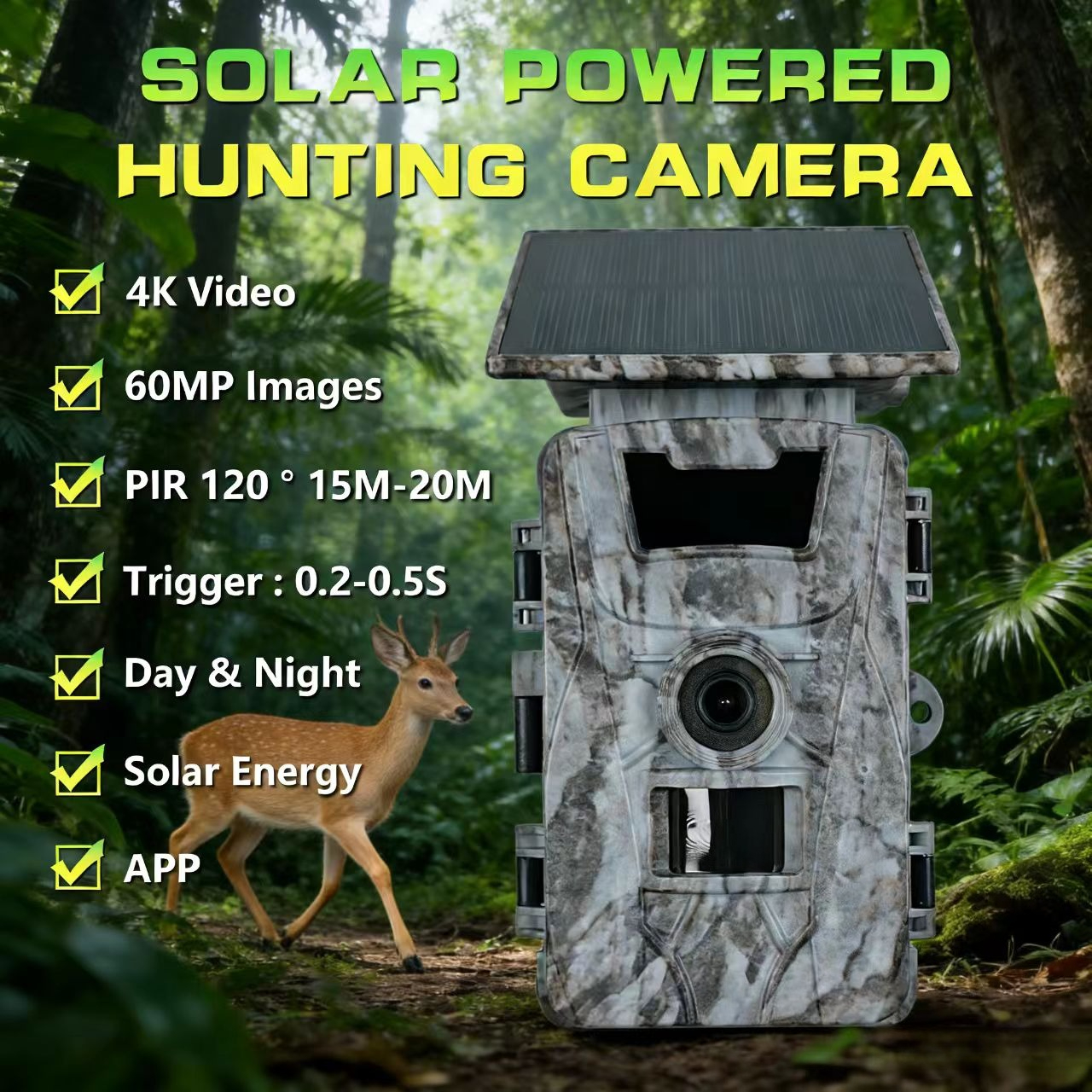 Solar WiFi 4K 60MP Hunting Cam - Outdoor Hunting Photography บทวิจารณ์และราคา