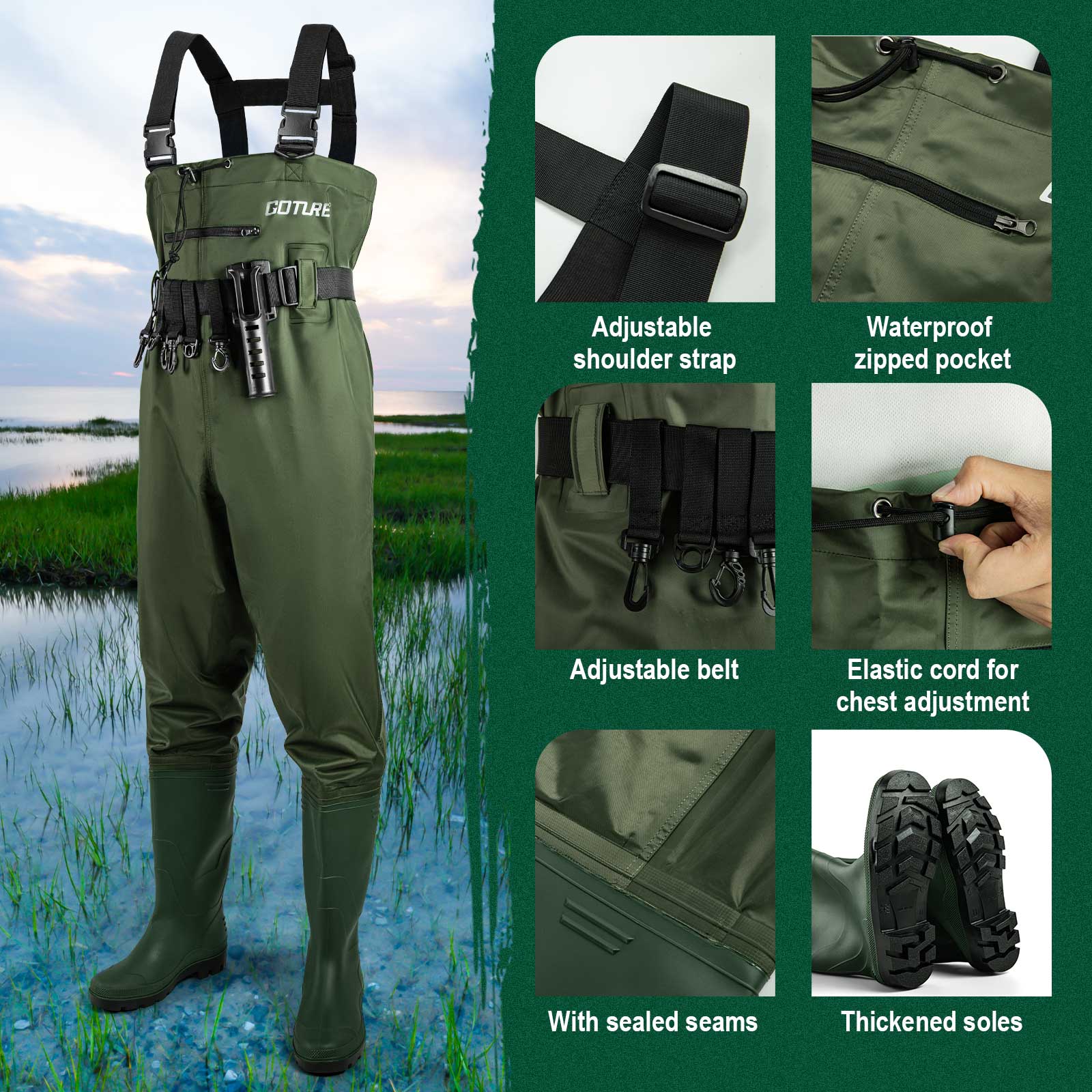 Goture outdoor Waterproof Boot - Fishing Waders Breathable บทวิจารณ์และราคา