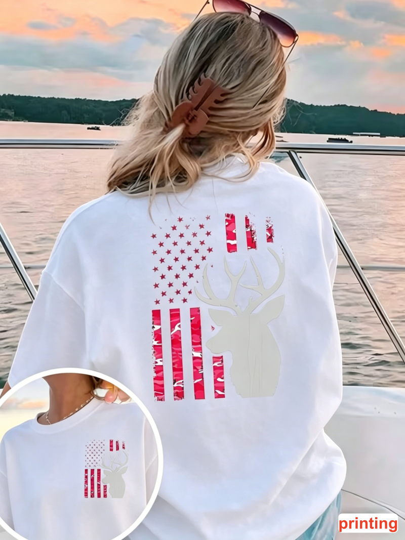 American Flag Deer Print T-shi - Outdoor Hunting Outfit บทวิจารณ์และราคา