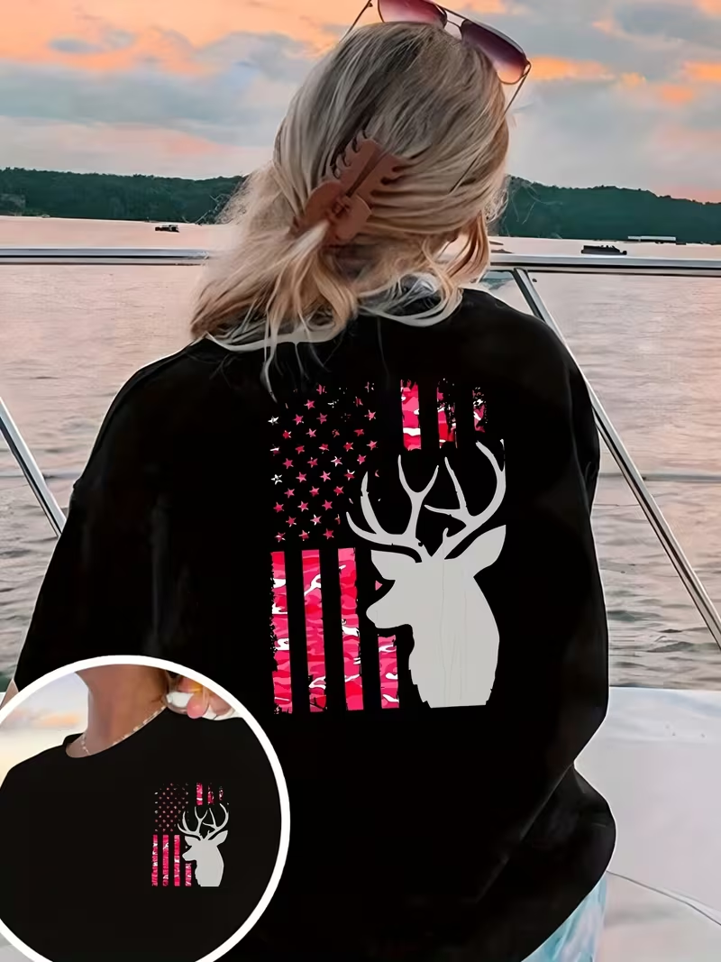American Flag Deer Print T-shi - Outdoor Hunting Outfit บทวิจารณ์และราคา